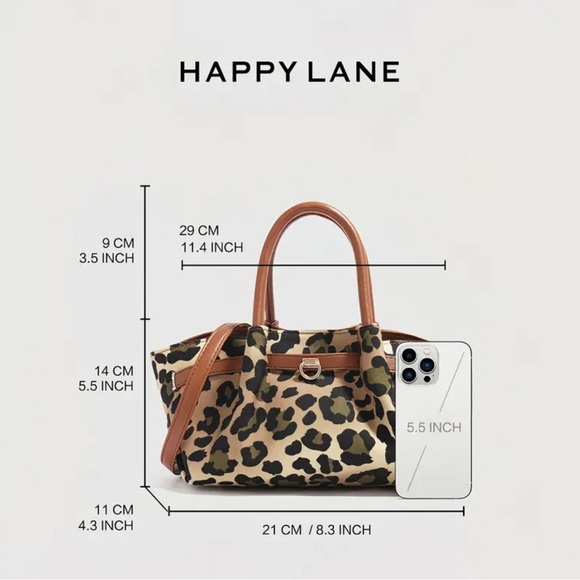Happy Lane Leopard Print Satchel Crossbody Bag Tan Brown Boho NIP - Picture 3 of 12